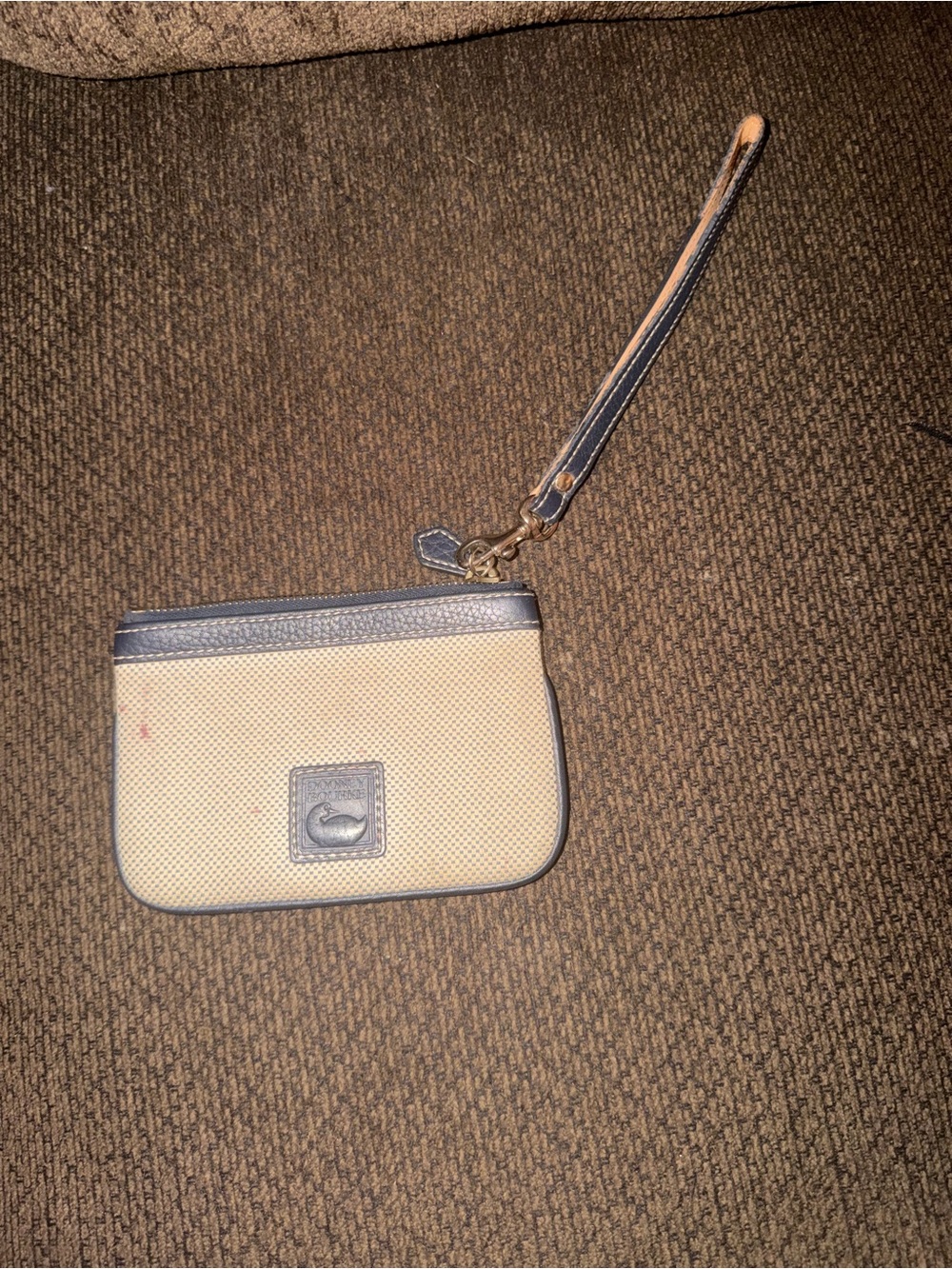 Dooney & Bourke Beige Canvas Wristlet with Navy Trim